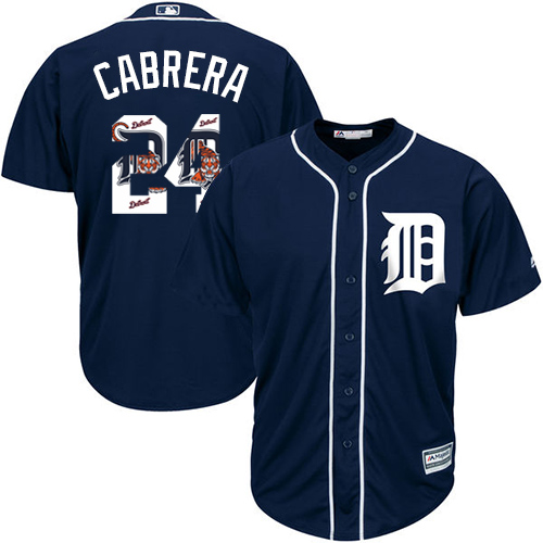 Tigers #24 Miguel Cabrera Navy Blue Team Logo Fashion Stitched MLB Jersey - Click Image to Close